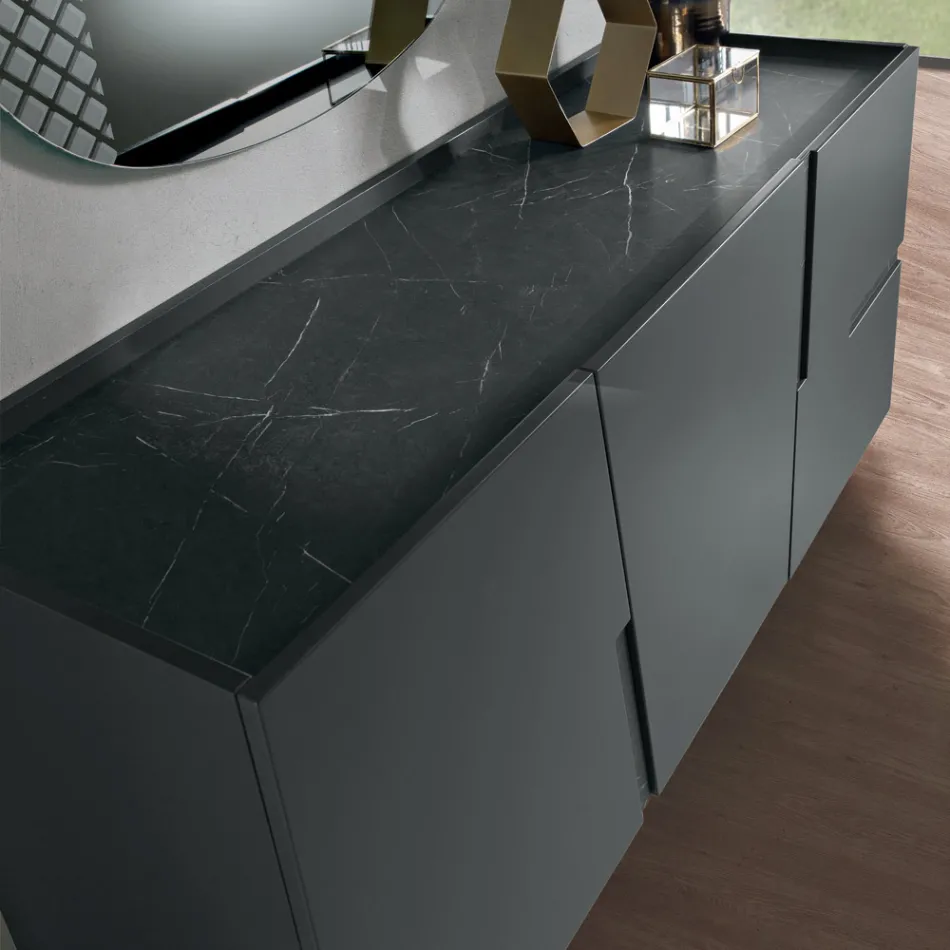 Aparador de sala de estar com 3 portas em MDF laqueado, fabricado na Itália - Elena Viadurini