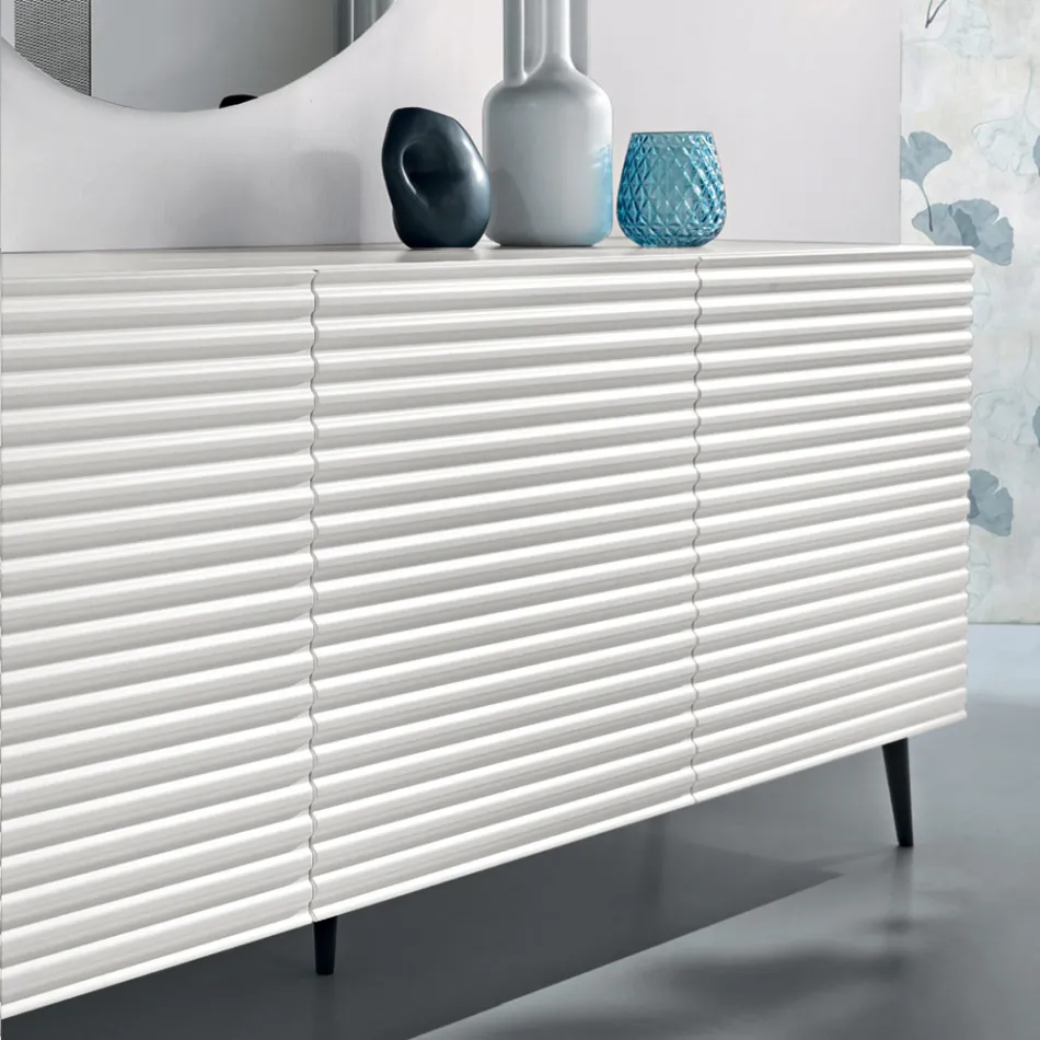 Aparador de sala de estar com 3 portas em MDF revestido em PVC laqueado, fabricado na Itália - Desideria Viadurini