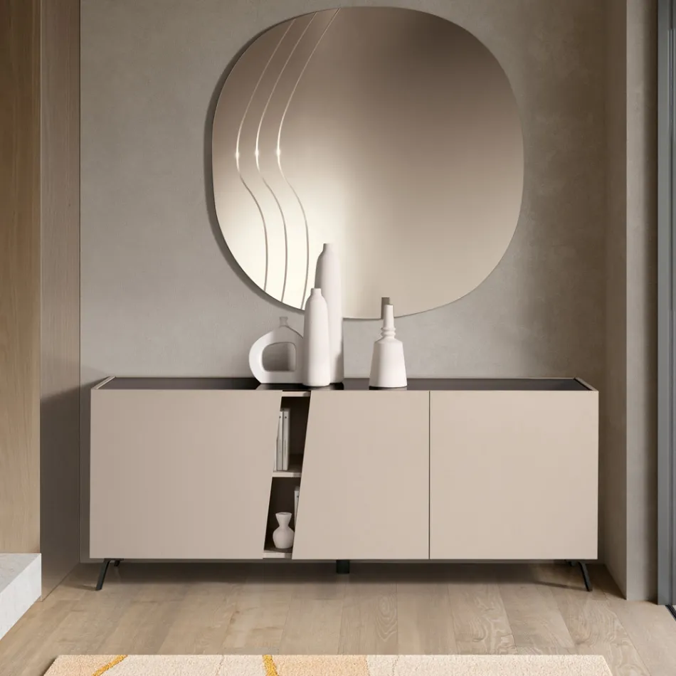 Aparador de chão com três portas de abrir em melamina fabricada na Itália - Calia Viadurini