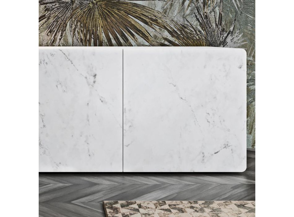Aparador de área de estar com 3 portas em acabamento em mármore Carrara Made in Italy - Finn Viadurini