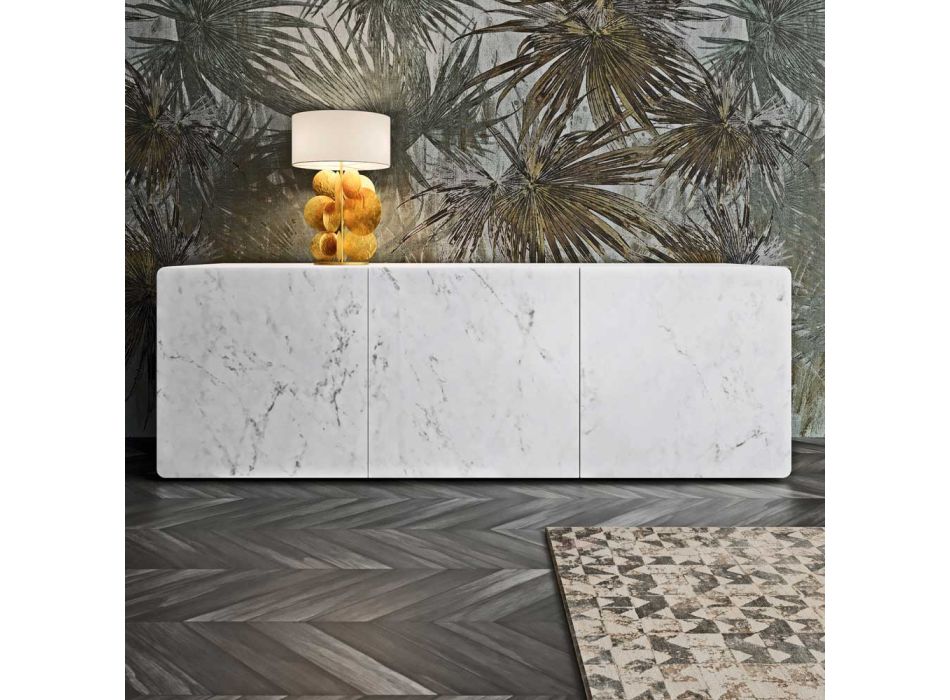 Aparador de área de estar com 3 portas em acabamento em mármore Carrara Made in Italy - Finn Viadurini
