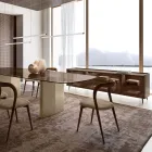 Aparador curvo em madeira laqueada com portas de vidro bronze, fabricado na Itália - Lyra Viadurini