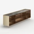 Aparador curvo em madeira laqueada com portas de vidro bronze, fabricado na Itália - Lyra