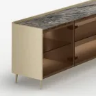 Aparador curvo em madeira laqueada com portas de vidro bronze, fabricado na Itália - Lyra Viadurini