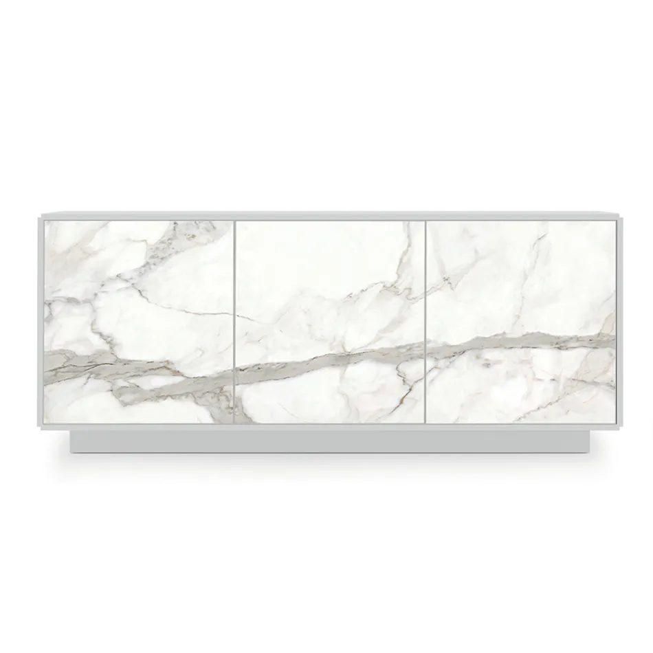 Aparador em Madeira Lacada com 2 ou 3 Portas Cerâmicas Made in Italy - Fiorenza Viadurini