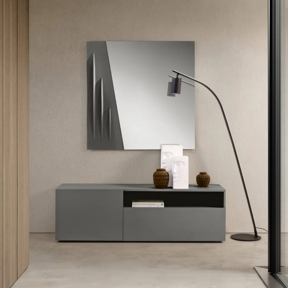 Aparador de chão Miral em melamina com design linear, fabricado na Itália. Viadurini
