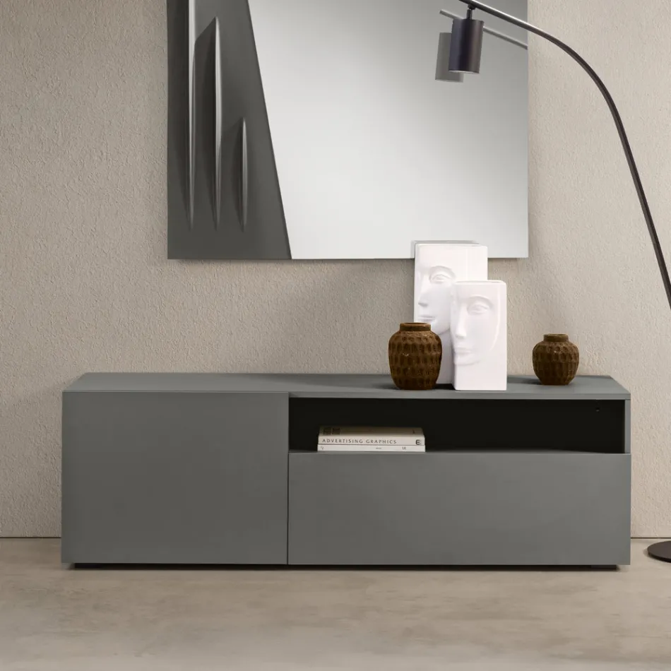Aparador de chão Miral em melamina com design linear, fabricado na Itália. Viadurini