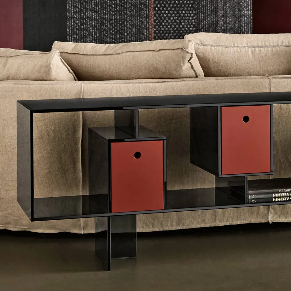 Aparador de vidro com três gavetas, design elegante, fabricado na Itália - Senera Viadurini