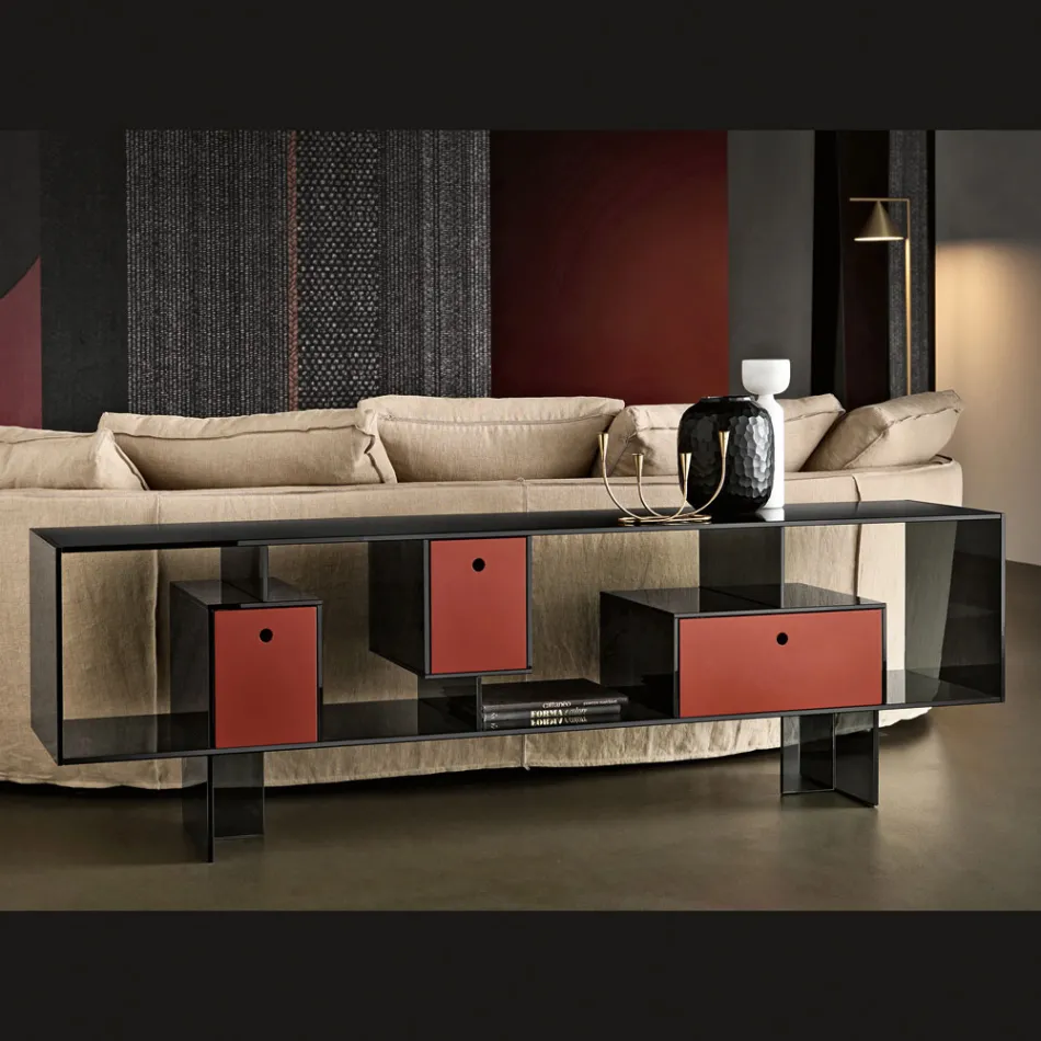 Aparador de vidro com três gavetas, design elegante, fabricado na Itália - Senera Viadurini
