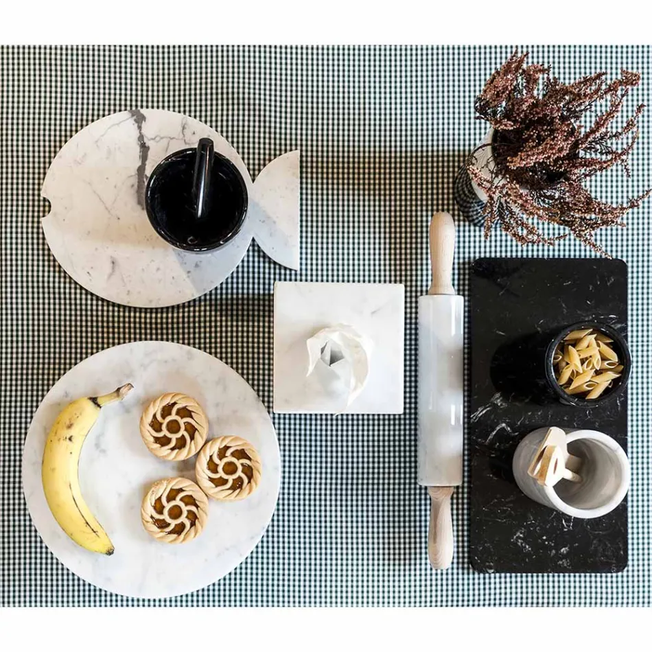 Rolo de mármore com cabos de madeira fabricados na Itália - Senni Viadurini