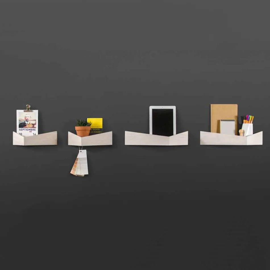 Design de prateleira de parede em madeira compensada e metal com cabide - Berema Viadurini