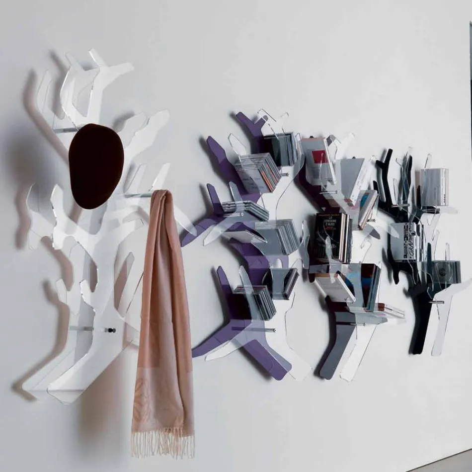 Prateleira de parede de acrílico com ganchos para casacos feitos na Itália - néon Viadurini