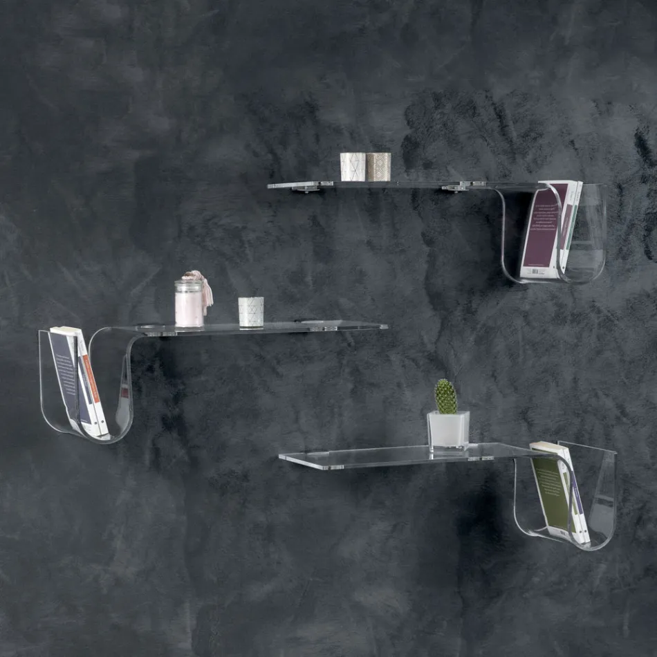 Design de prateleira em cristal acrílico transparente feito na Itália - Teride Viadurini