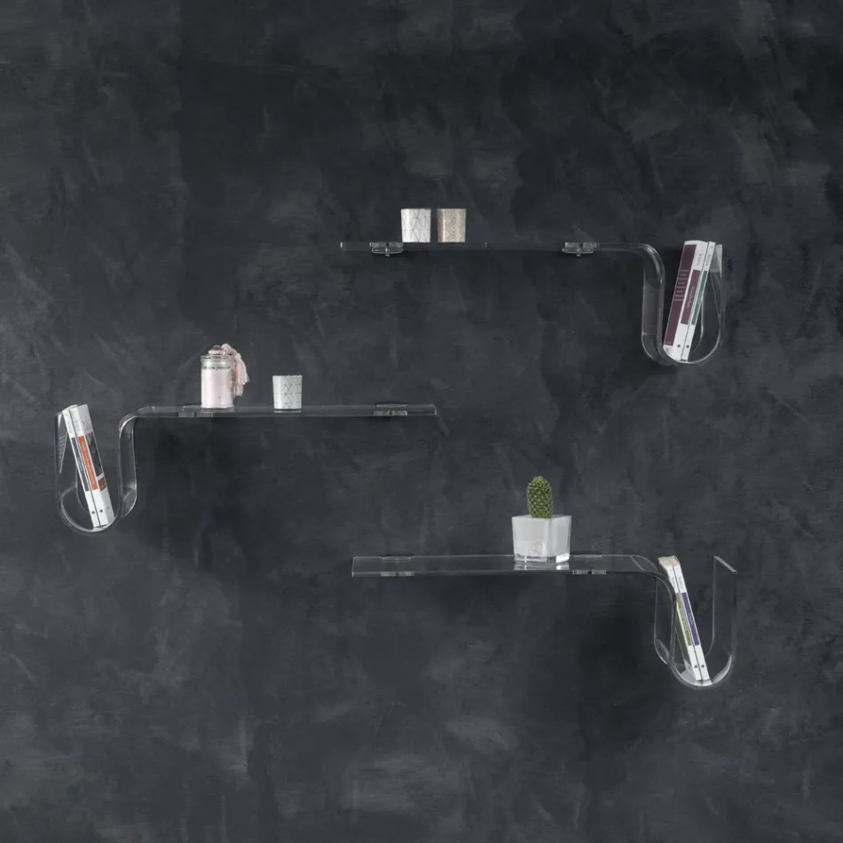 Design de prateleira em cristal acrílico transparente feito na Itália - Teride Viadurini