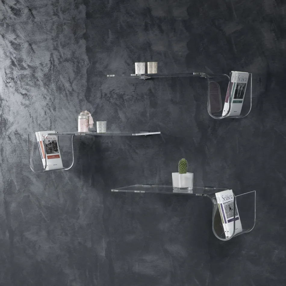 Design de prateleira em cristal acrílico transparente feito na Itália - Teride Viadurini