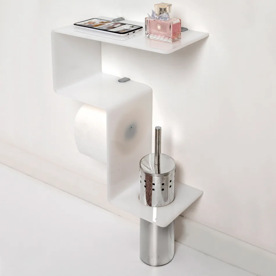 Prateleira de banheiro com porta-rolos e porta-escova sanitária Made in Italy - Scrooge Viadurini