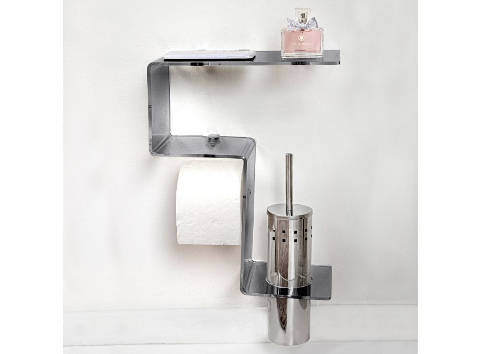 Prateleira de banheiro com porta-rolos e porta-escova sanitária Made in Italy - Scrooge Viadurini