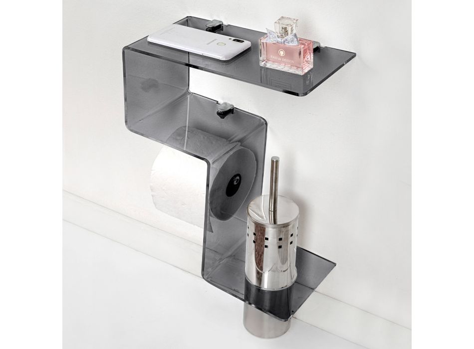 Prateleira de banheiro com porta-rolos e porta-escova sanitária Made in Italy - Scrooge Viadurini