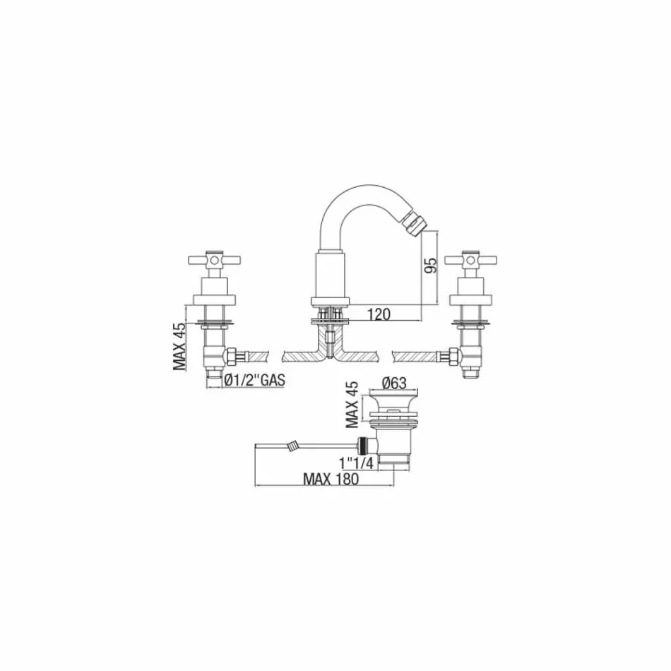 Misturador clássico de 3 furos em latão cromado feito na Itália - Zumbo Viadurini
