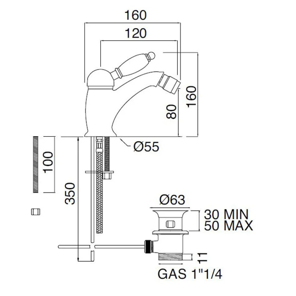Misturador para bidé estilo clássico em latão artesanal com alavanca - Noriana Viadurini