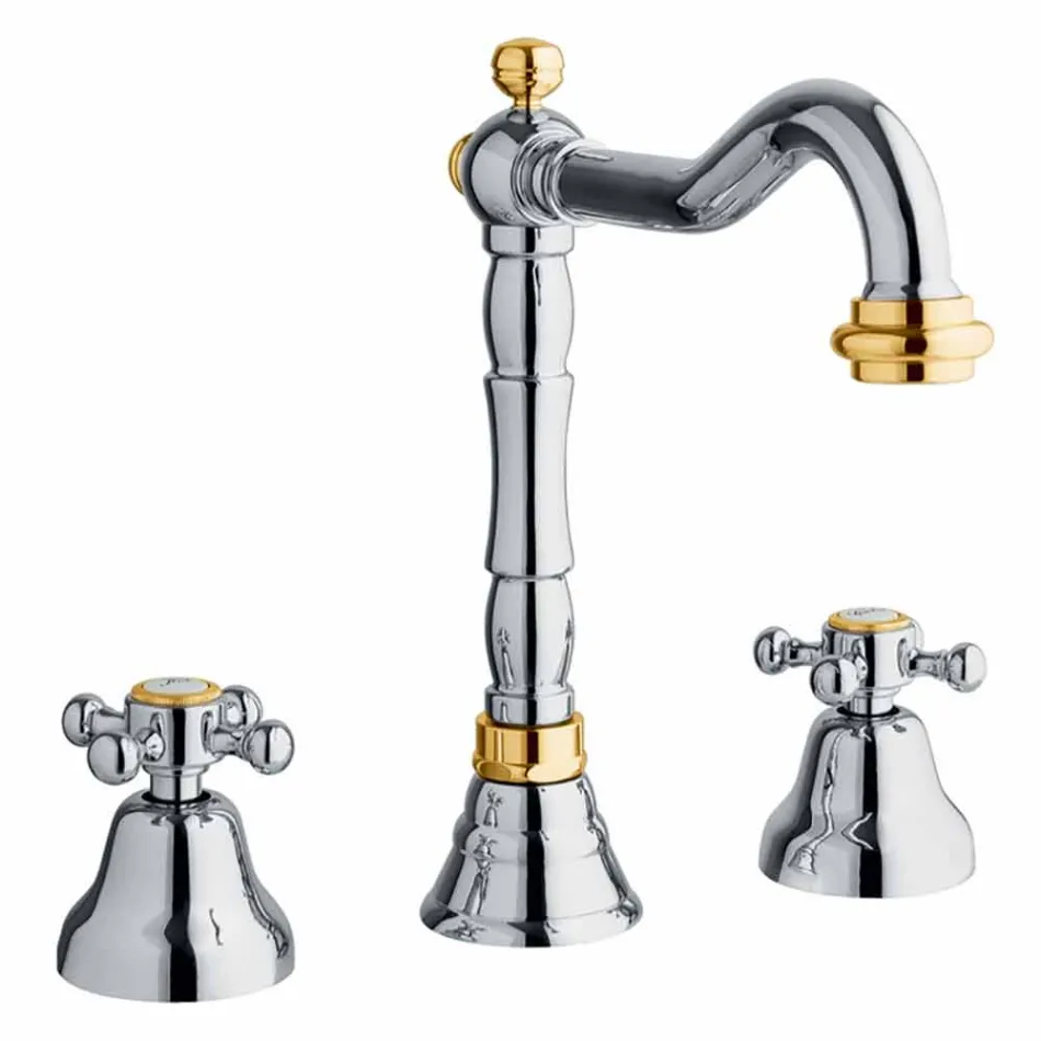 Misturador clássico de 3 furos para lavatório em latão made in Italy - Lisca Viadurini