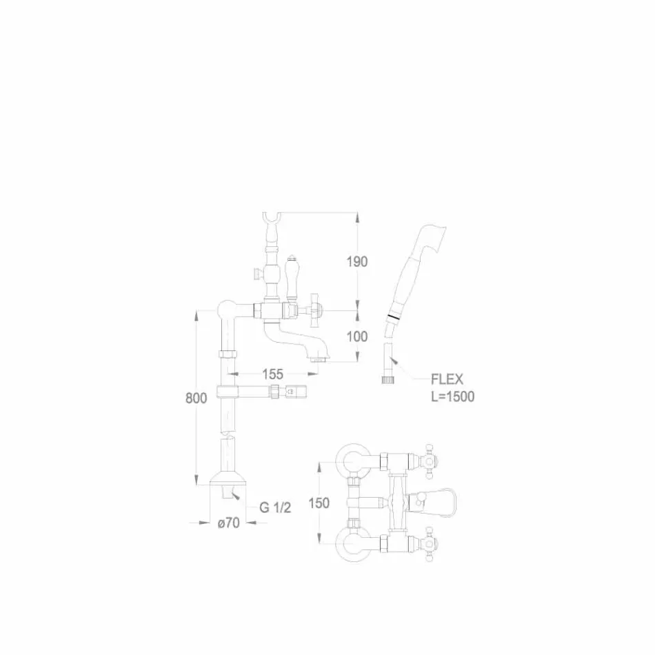 Misturador de piso clássico para banheira feito em latão italiano - Omidio Viadurini