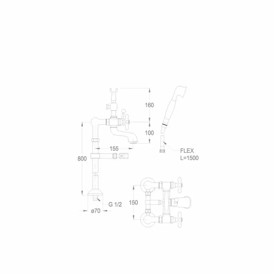 Misturador Clássico para Banheira de Piso em Latão Made in Italy - Panico Viadurini