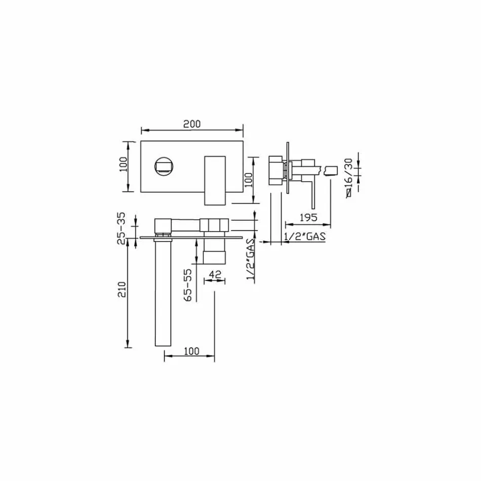 Misturador de lavatório de parede para banheiro de placa única Made in Italy - Panela Viadurini