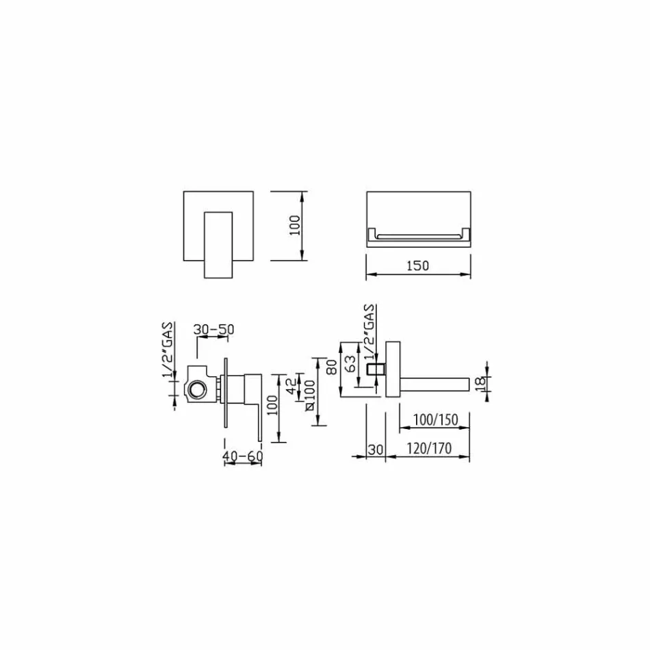 Misturador moderno para lavatório montado na parede com bico em cascata feito na Itália - Bibo Viadurini