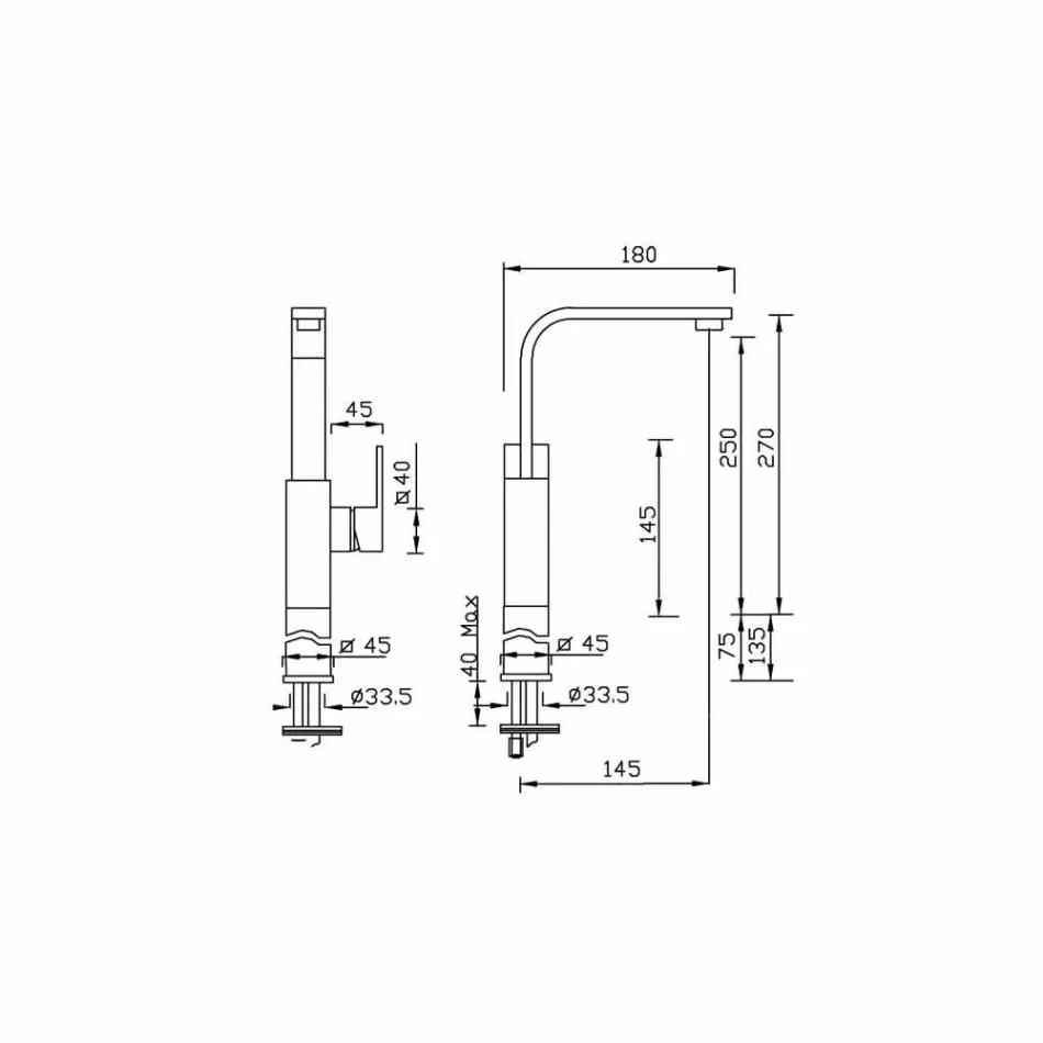 Misturador para pia de banheiro de design com bico alto giratório Made in Italy - Panela Viadurini