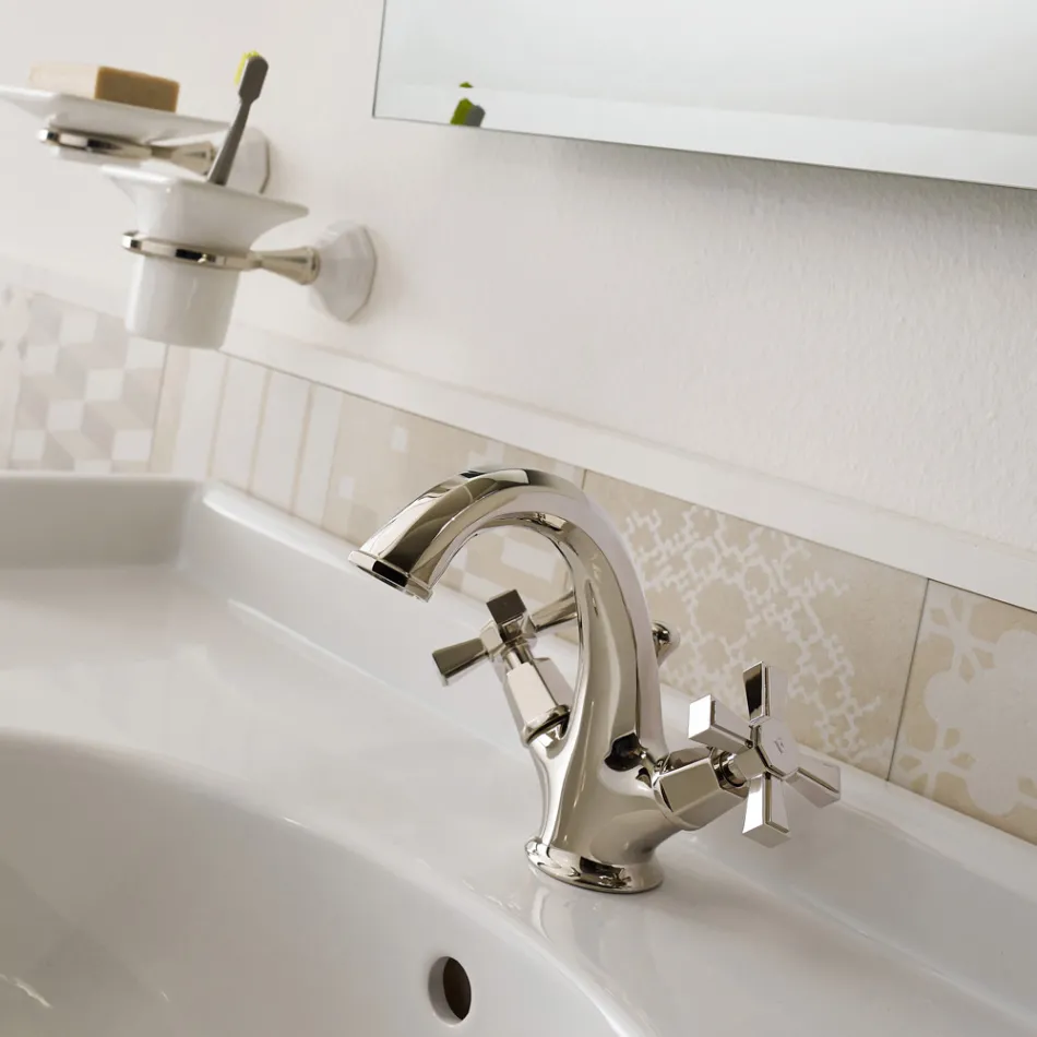 Misturador para lavatório vintage design furo único em latão fabricado na Itália - Silvana Viadurini