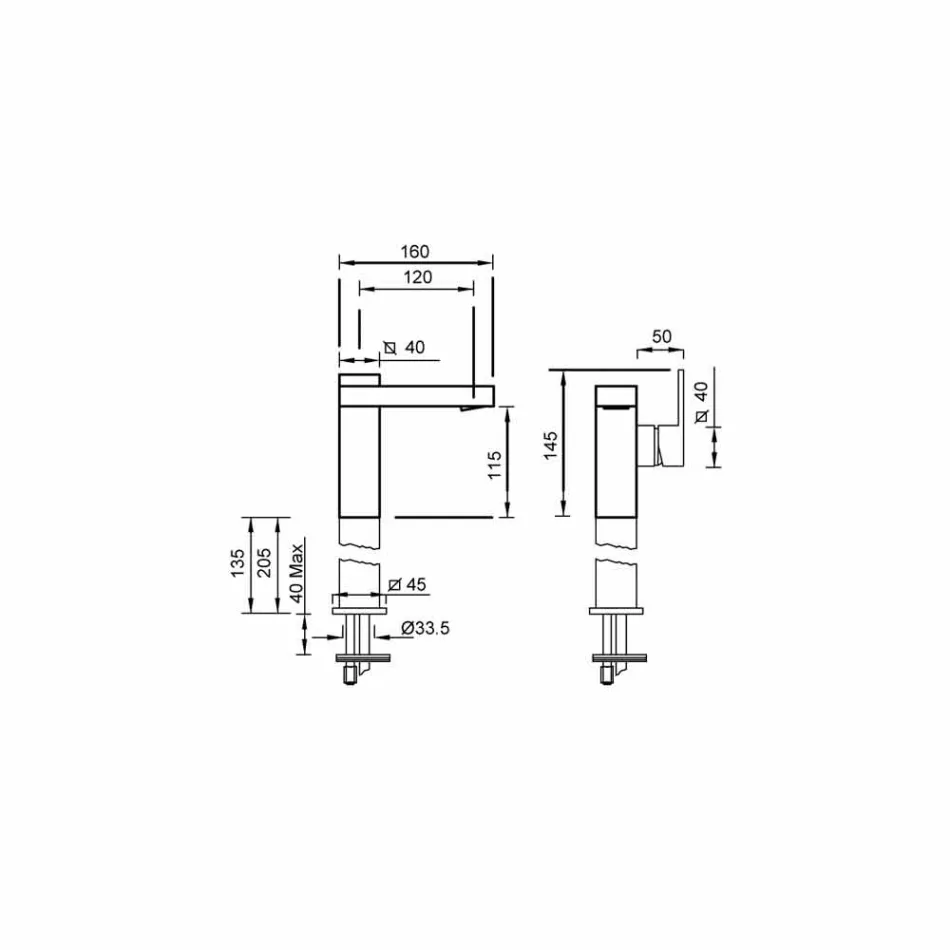 Misturador para pia de banheiro com alavanca lateral Made in Italy - Panela Viadurini