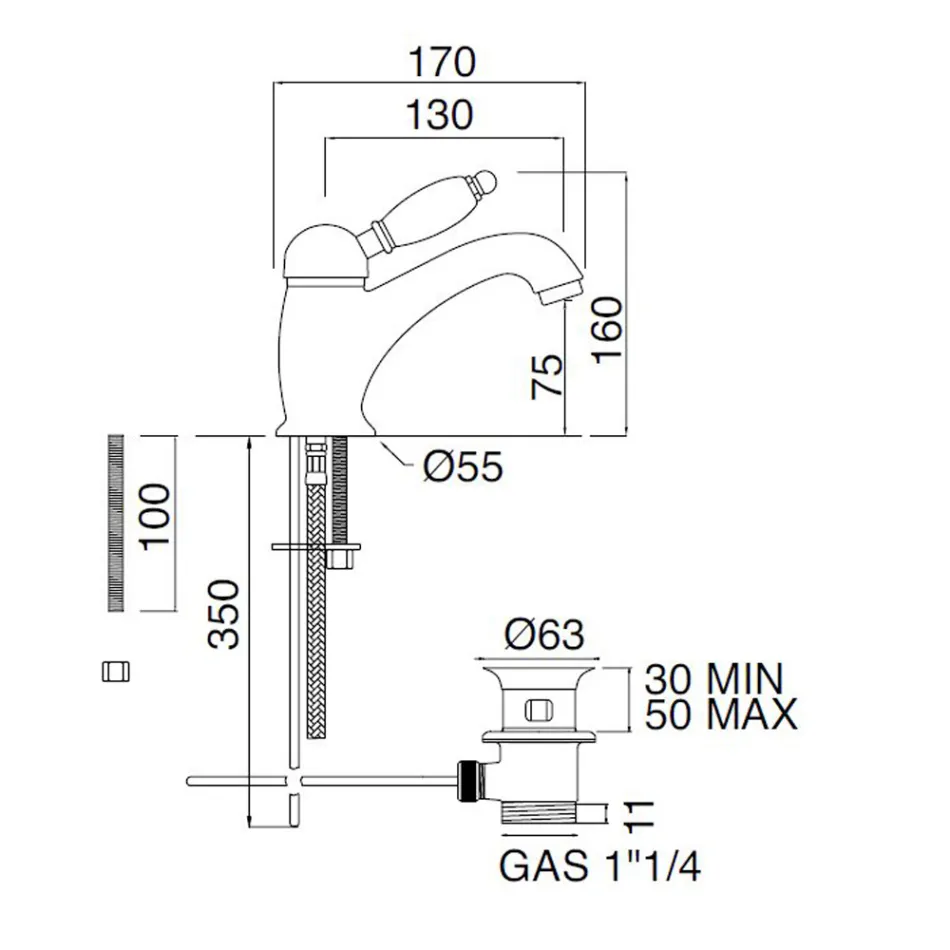 Misturador para lavatório artesanal de latão estilo tradicional com alavanca - Noriana Viadurini