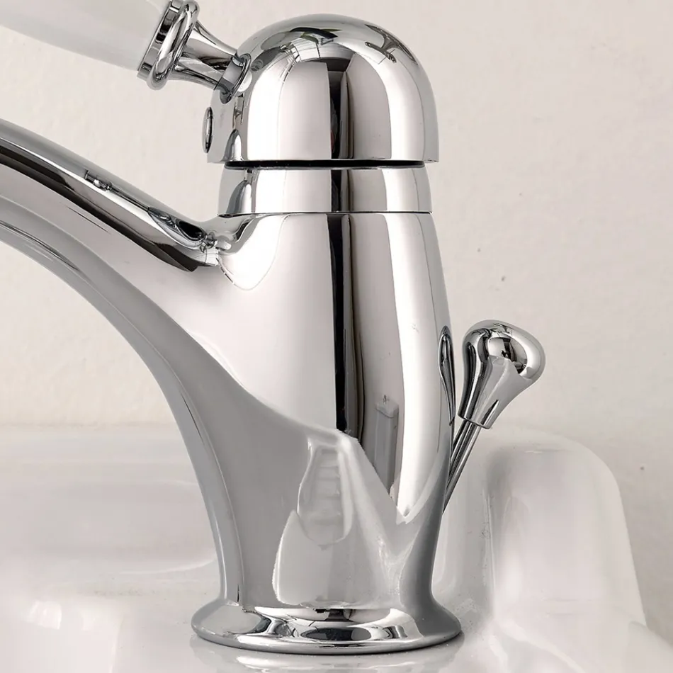 Misturador para lavatório artesanal de latão estilo tradicional com alavanca - Noriana Viadurini