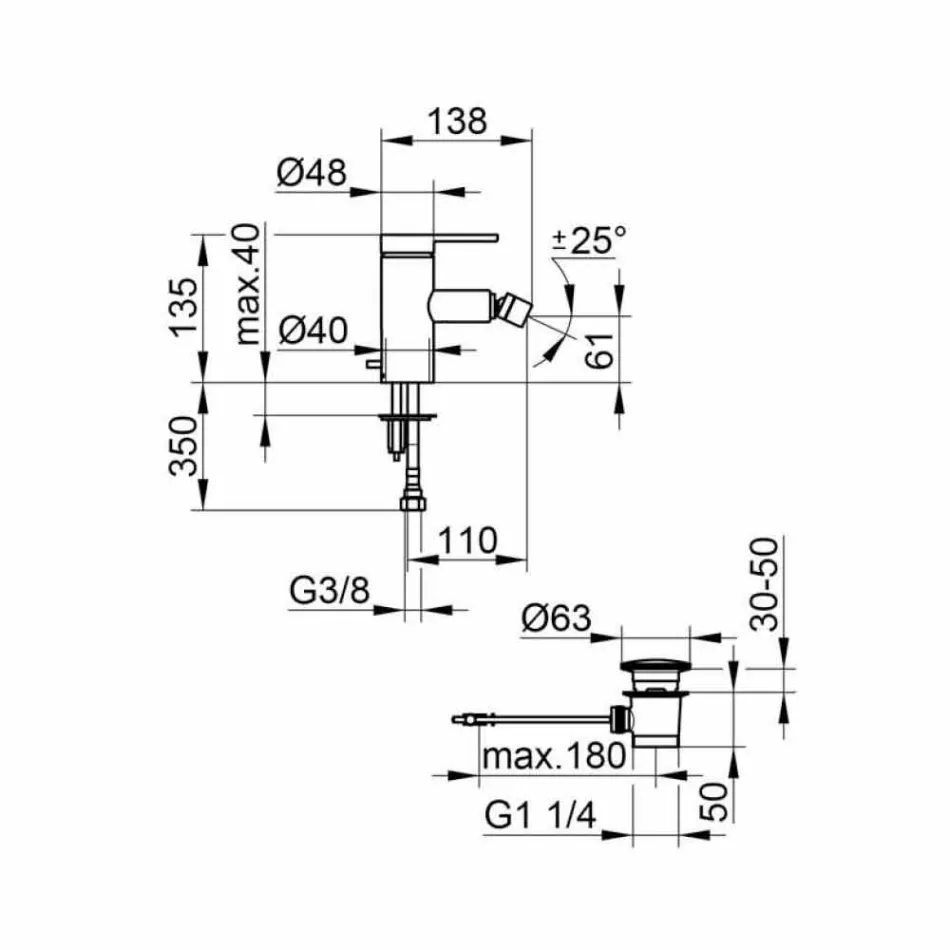Moderna batedeira para bidê com resíduo emergente em metal cromado - zanio Viadurini