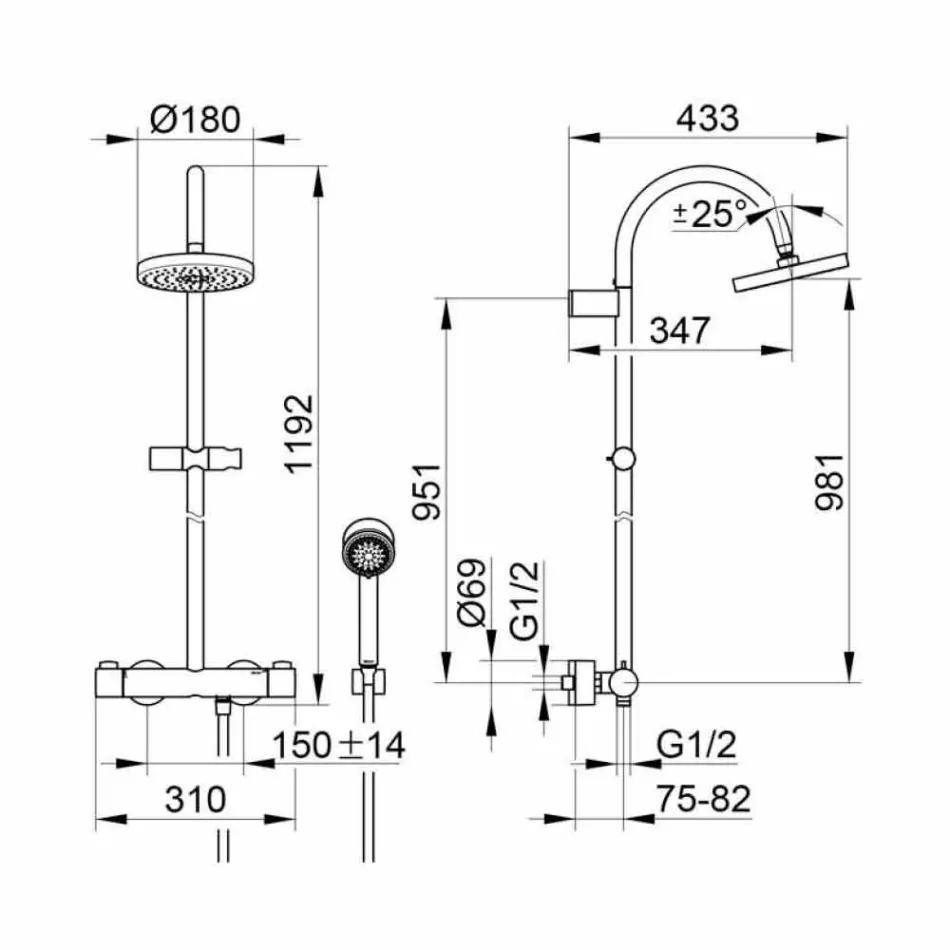 Misturador de chuveiro moderno com chuveiro e chuveiro de mão de metal - Zanio Viadurini