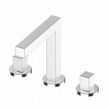 Misturador moderno para pia de banheiro de metal cromado com três furos - Girino Viadurini