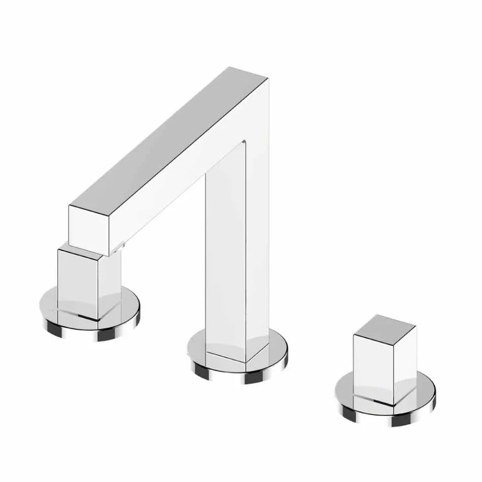 Misturador moderno para pia de banheiro de metal cromado com três furos - Girino Viadurini