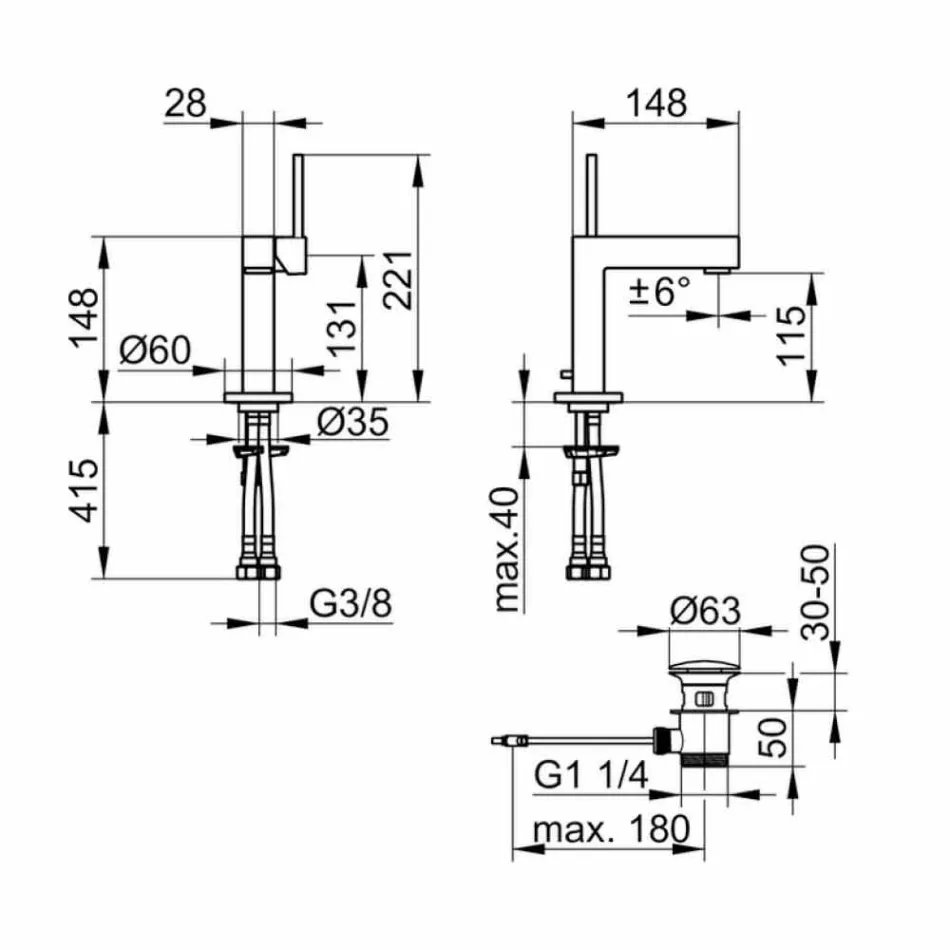 Misturador para lavatórios modernos em metal com acabamento cromado - Girino Viadurini