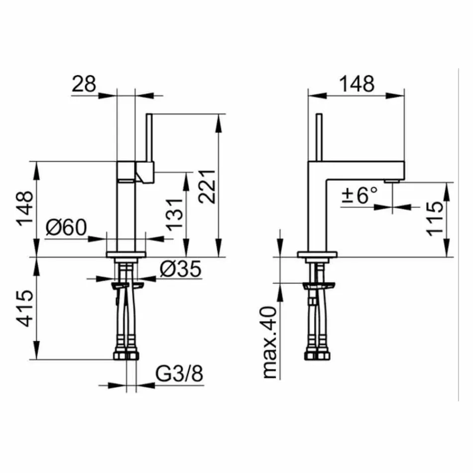 Misturador para lavatórios modernos em metal com acabamento cromado - Girino Viadurini