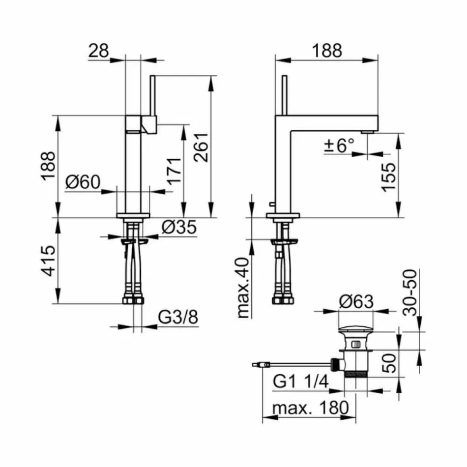 Misturador para lavatórios modernos em metal com acabamento cromado - Girino Viadurini
