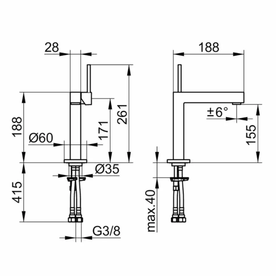Misturador para lavatórios modernos em metal com acabamento cromado - Girino Viadurini
