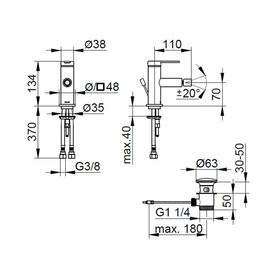 Misturador monocomando para bidé com design plano em latão cromado - Agenore Viadurini
