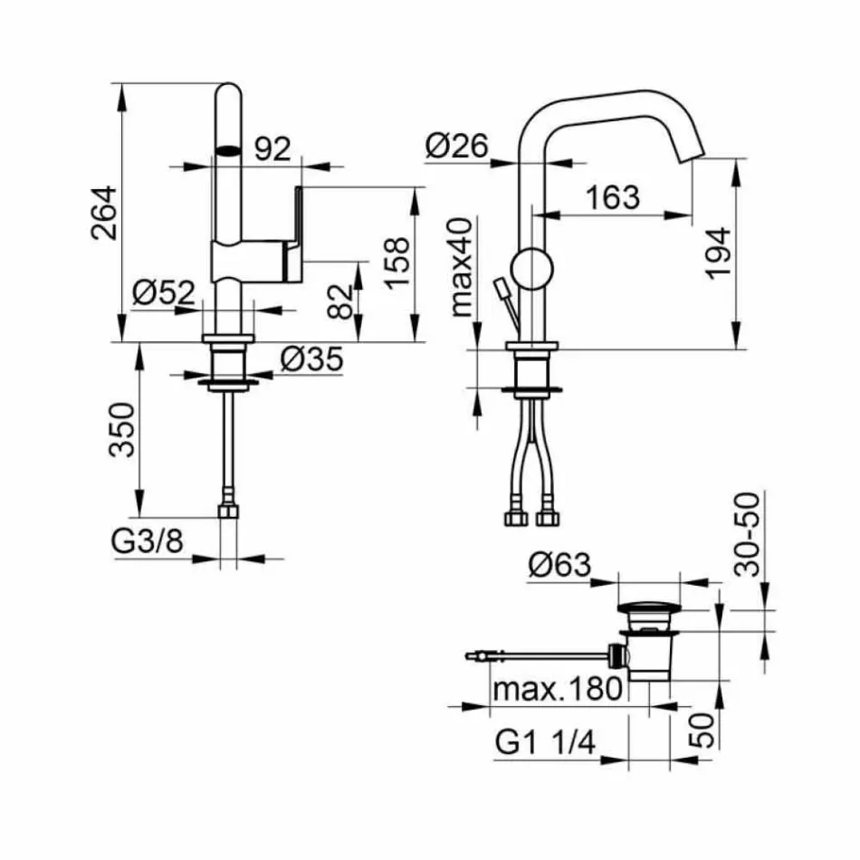 Misturador Monocomando de Design Moderno para Lavatório em Metal - Zanio Viadurini