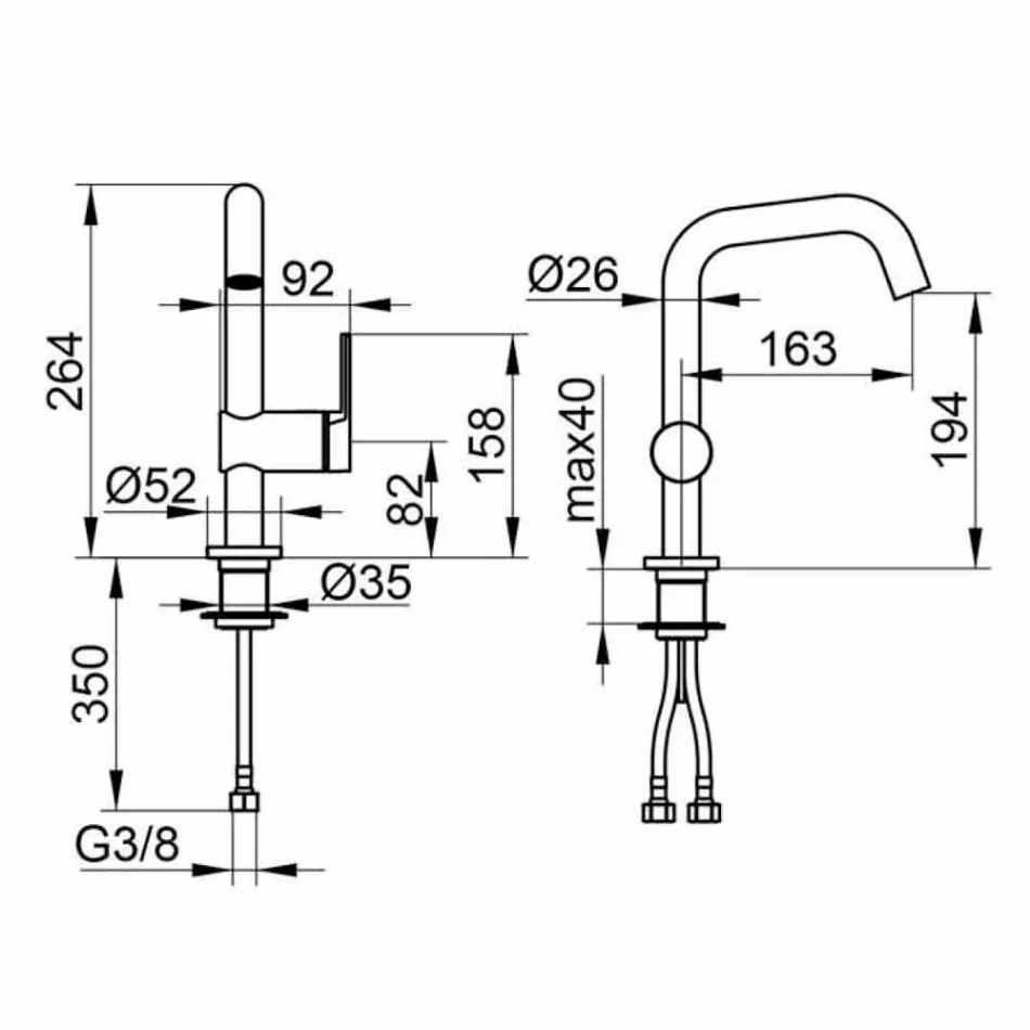 Misturador Monocomando de Design Moderno para Lavatório em Metal - Zanio Viadurini