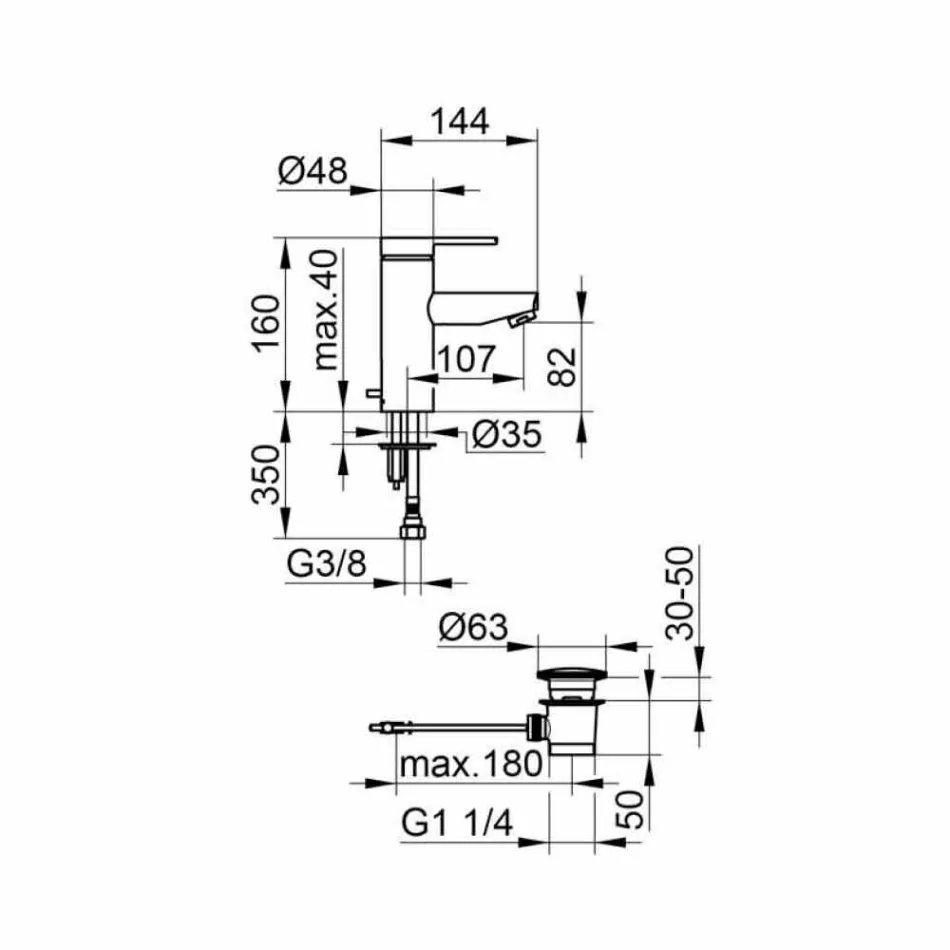 Misturador Monocomando de Design Moderno para Lavatório em Metal - Zanio Viadurini