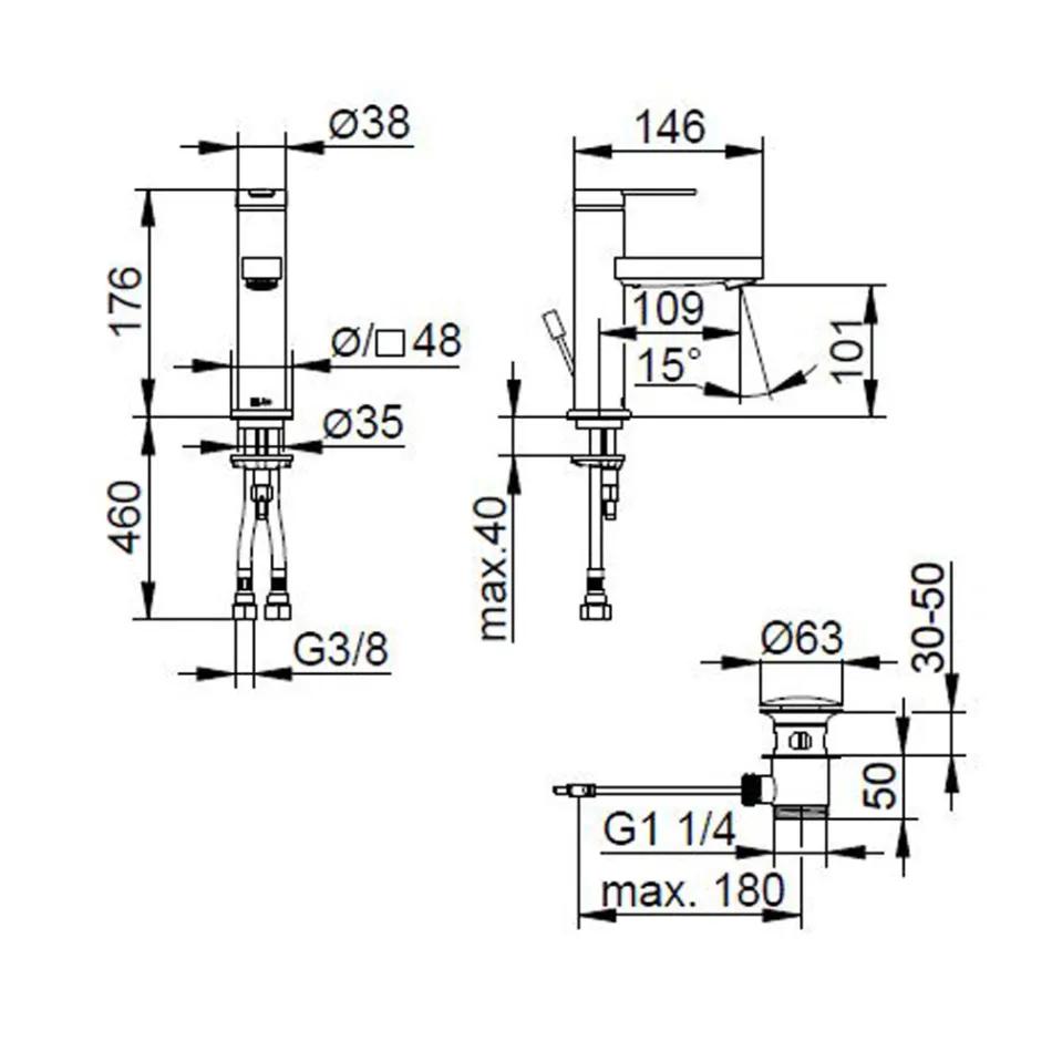 Misturador monocomando para lavatório com design plano em latão cromado - Agenore Viadurini
