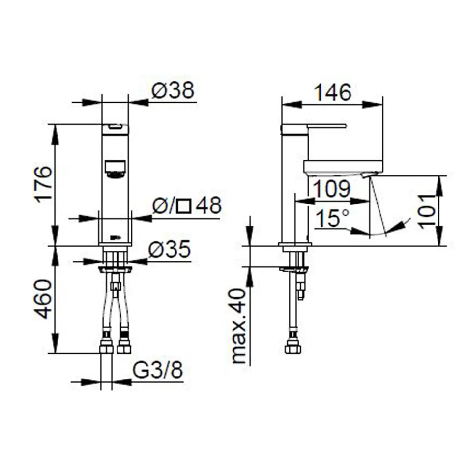 Misturador monocomando para lavatório com design plano em latão cromado - Agenore Viadurini