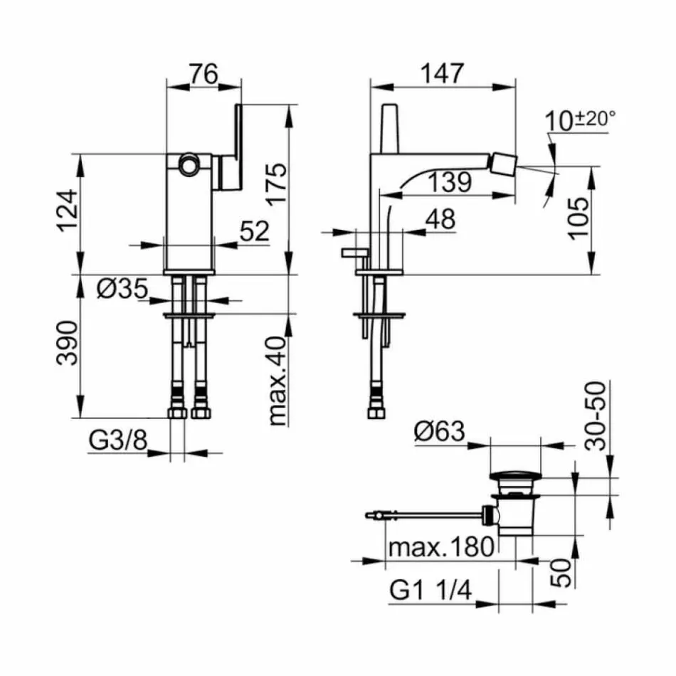 Misturador monocomando moderno para bidé em metal com ralo - Etto Viadurini