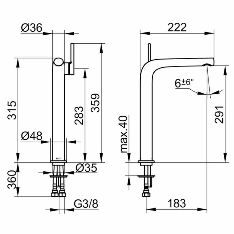Misturador Monocomando Moderno para Lavatório Sem Ralo Metálico - Pinto Viadurini